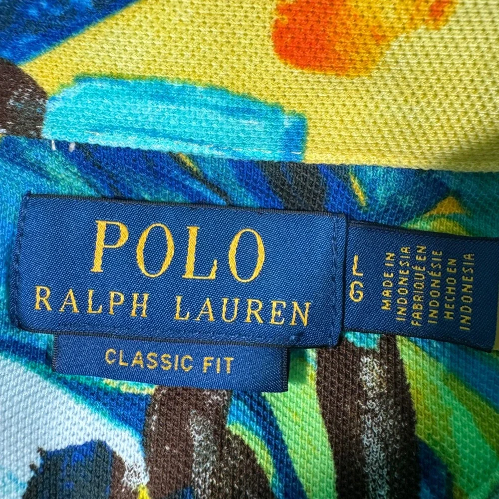 Polo Ralph Lauren Polo Mens L Yellow Tropical Floral Classic Fit Short Sleeve